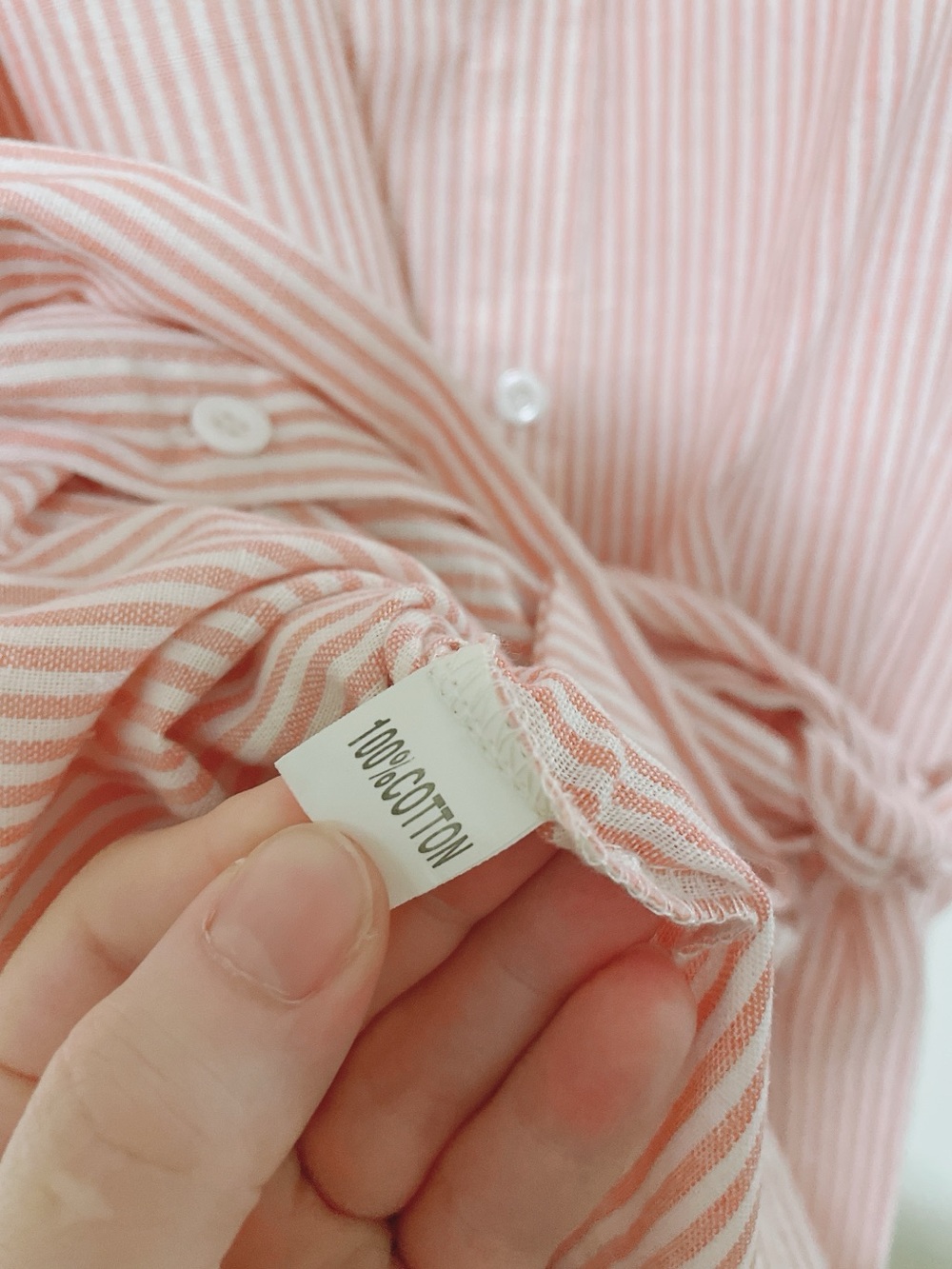 Cotton Pink & White Striped Midi Dress With Belt Size L - Picture 5 of 8